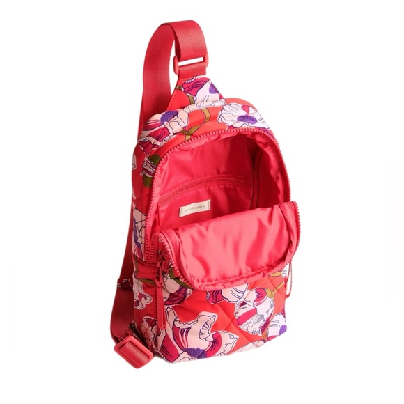 Vera Bradley Lorman Sling Backpack in Swirling Poppies Featherweight - Picture 3 of 5
